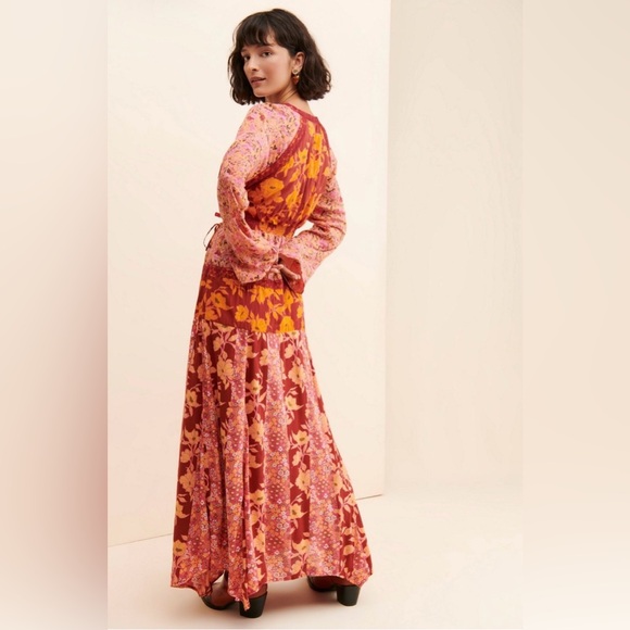 Free People Tilda Wrap Dress Pink Red Orange Floral Medium - Picture 3 of 5